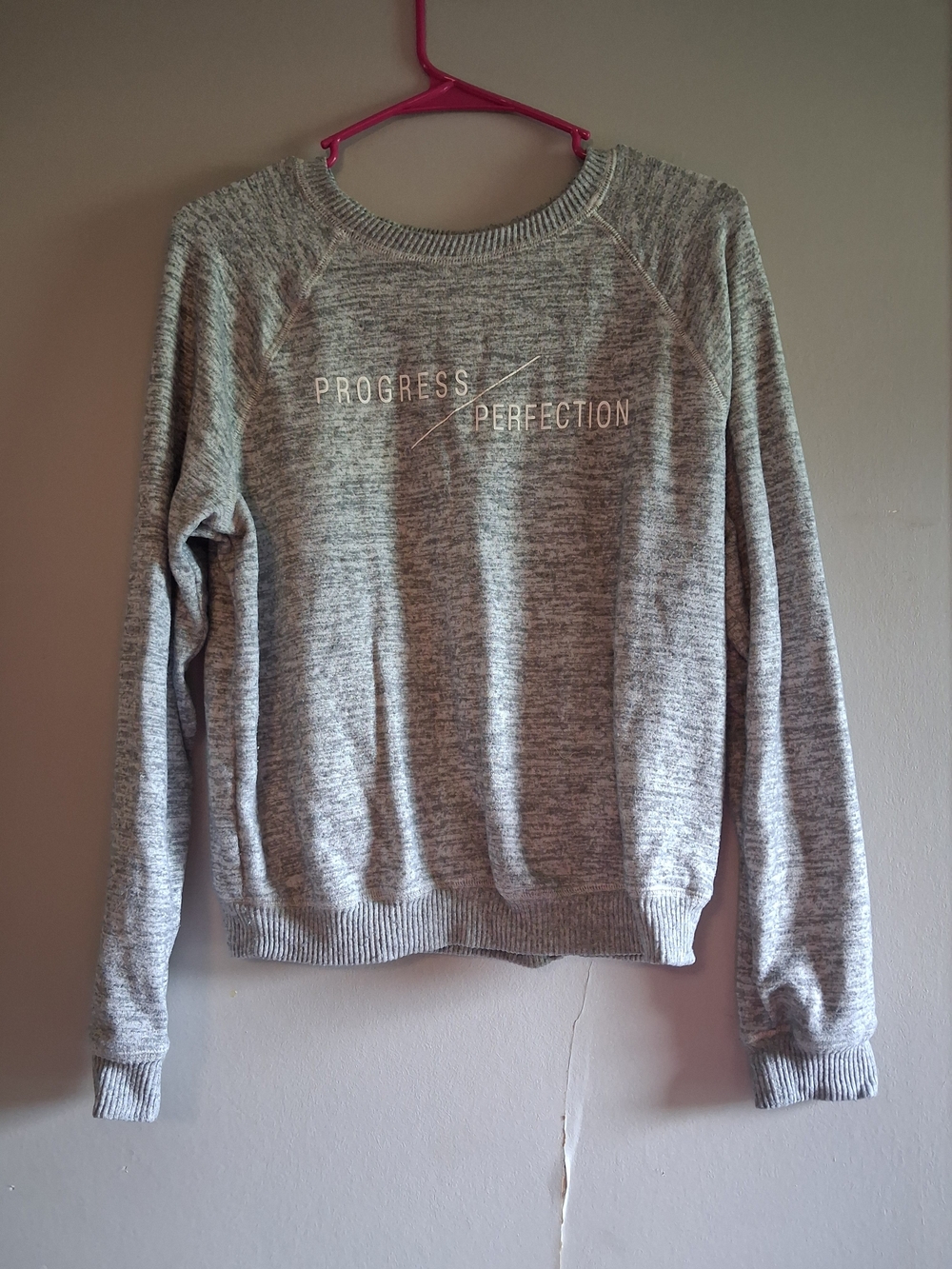 Gray Crewneck Sweatshirt with 'Progress / Perfection' Graphic